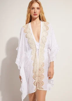 Caftan Kimono Avec Broderie Anglaise Et Paillettes