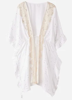 Caftan Kimono Avec Broderie Anglaise Et Paillettes