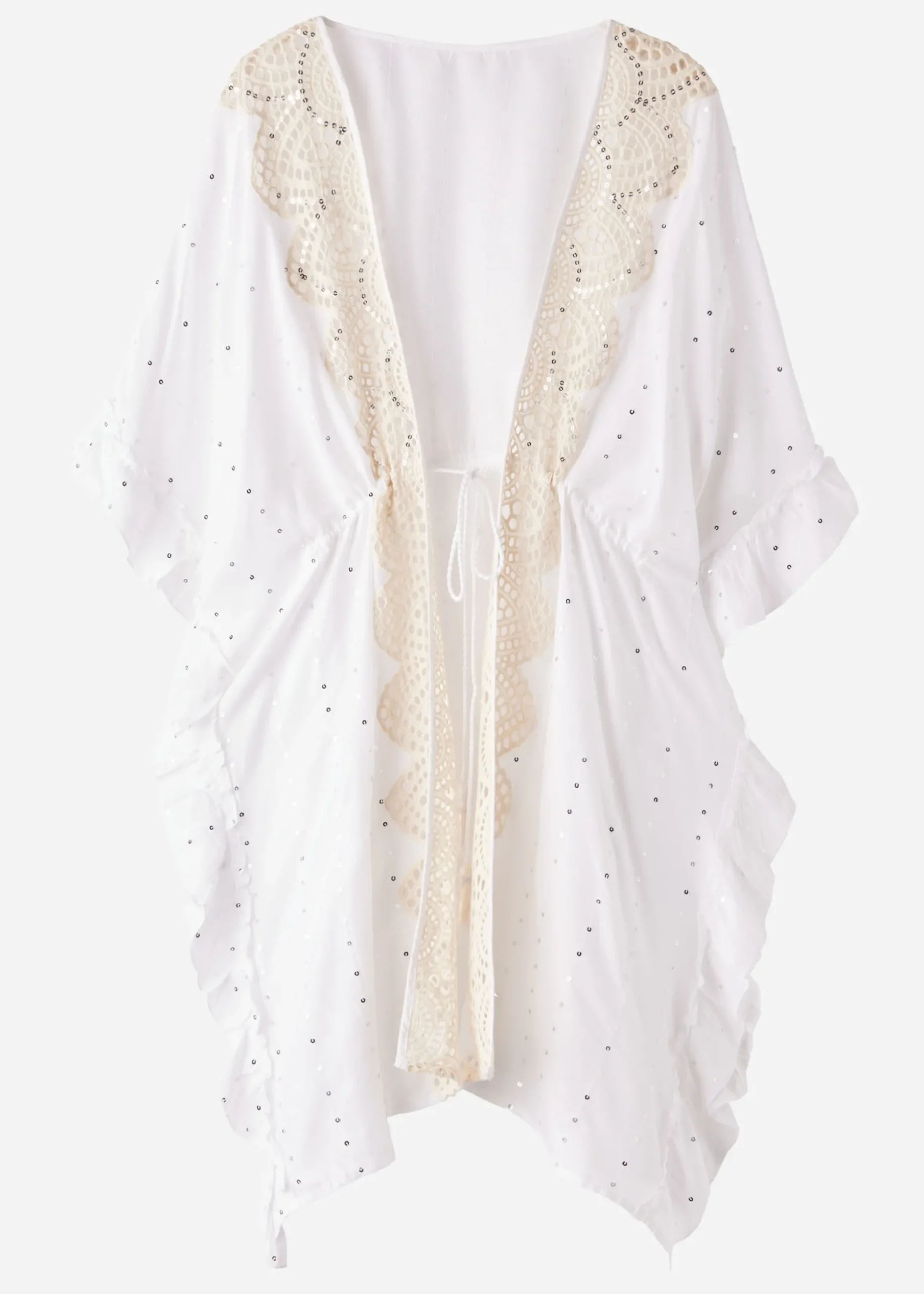 Caftan Kimono Avec Broderie Anglaise Et Paillettes