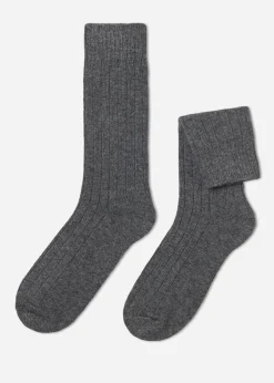Chaussettes Courtes Cotelees Avec Laine Et Cachemire Pour Homme
