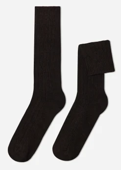 Chaussettes Courtes Cotelees Avec Laine Et Cachemire Pour Homme