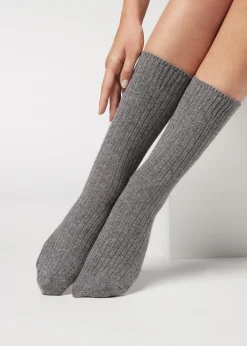 Chaussettes Courtes Cotelees En Laine Et Cachemire