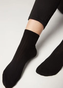 Chaussettes Courtes Cotelees En Coton Et Cachemire