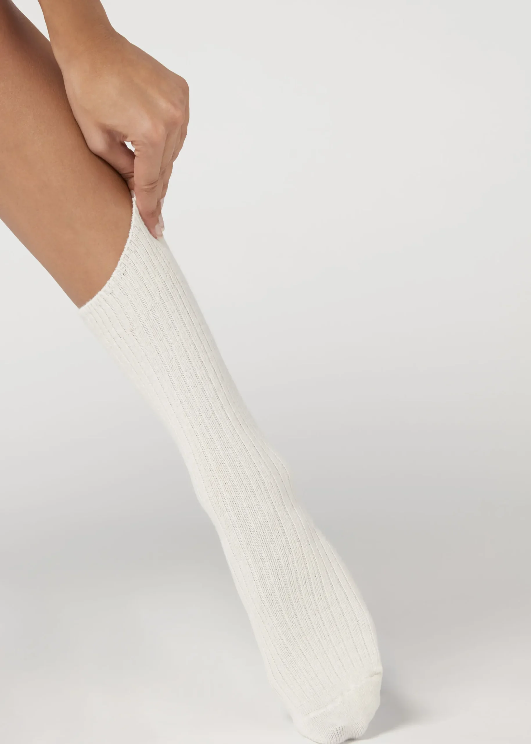 Chaussettes Courtes Cotelees En Laine Et Cachemire