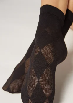 Chaussettes Courtes Resille En Resille Motif Losanges