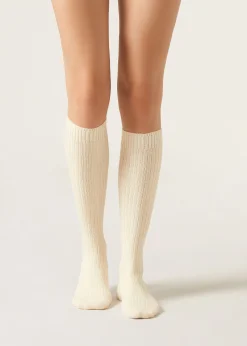Chaussettes Hautes Cotelees Avec Laine Et Cachemire