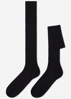 Chaussettes Longues Cotelees En Fil D'Ecosse Pour Homme