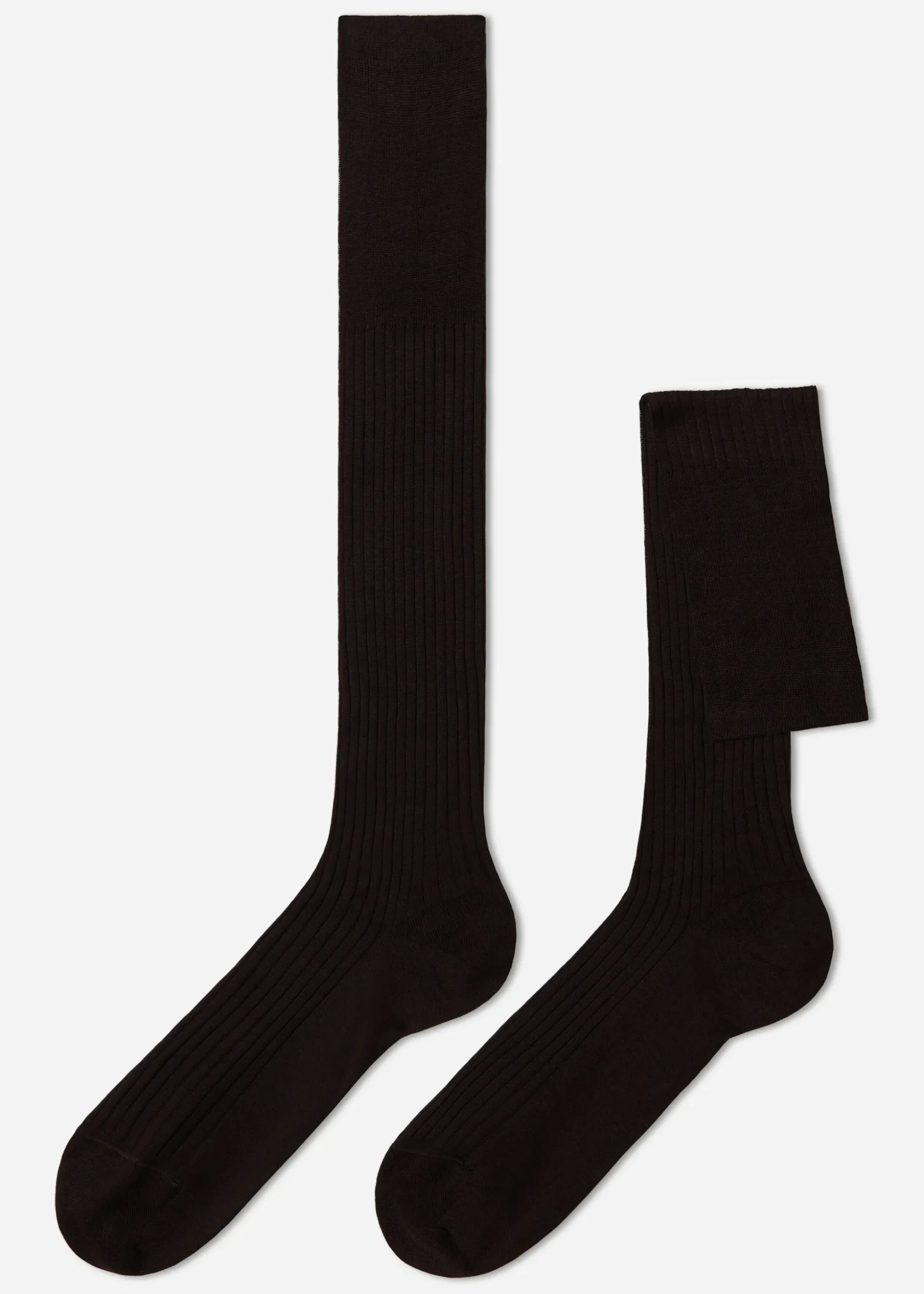 Chaussettes Longues Cotelees En Fil D'Ecosse Pour Homme
