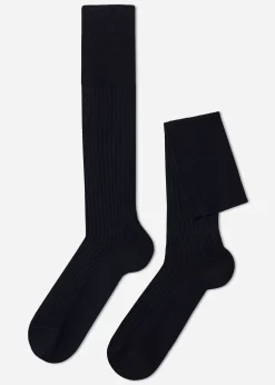Chaussettes Longues Cotelees En Fil D'Ecosse Pour Homme