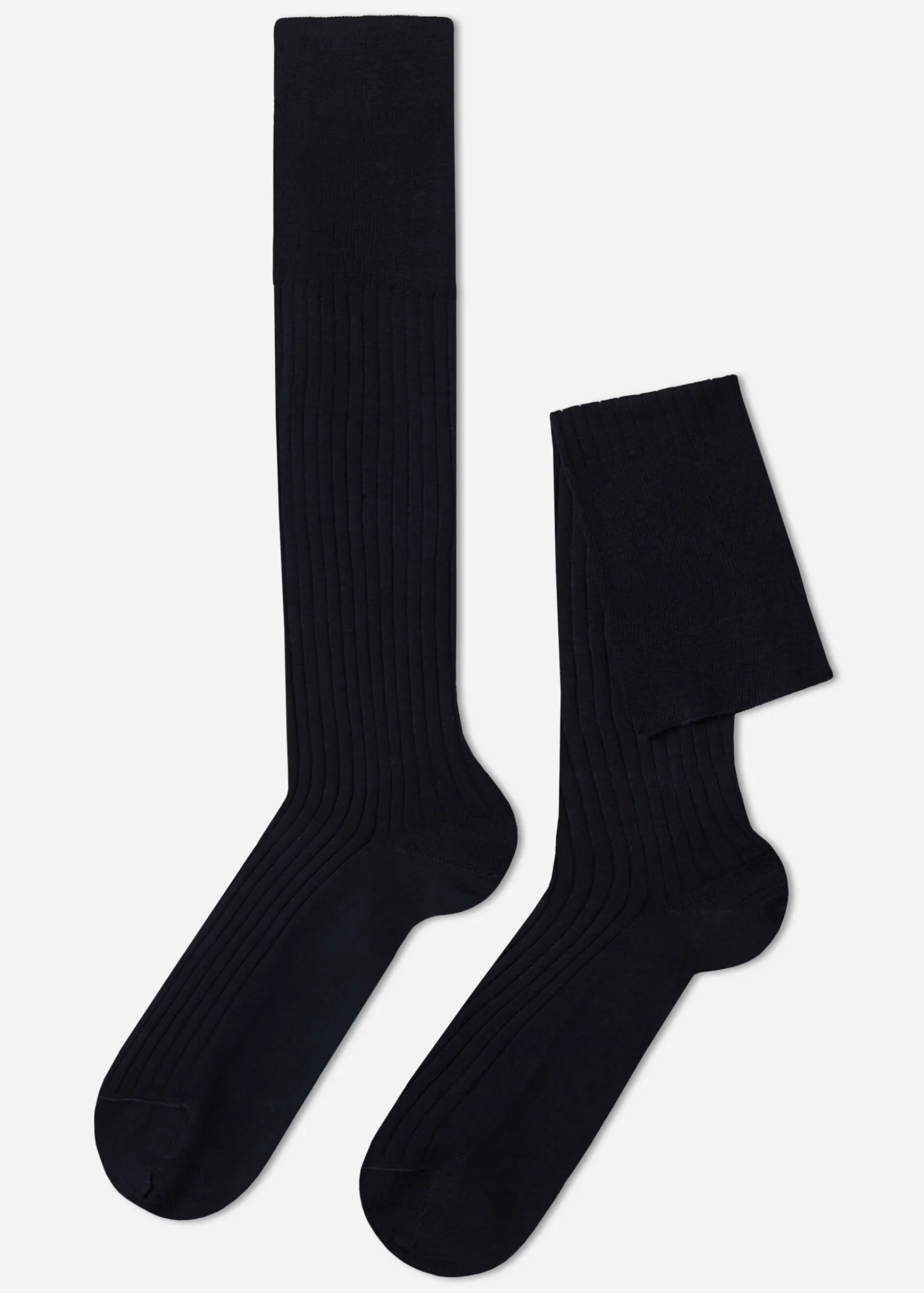 Chaussettes Longues Cotelees En Fil D'Ecosse Pour Homme