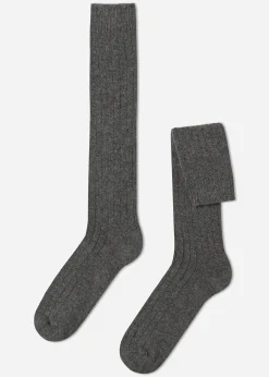Chaussettes Longues Cotelees Avec Laine Et Cachemire Pour Homme