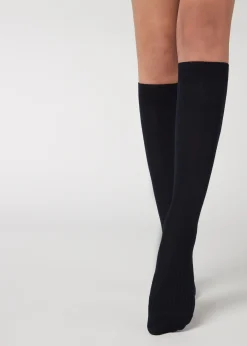Chaussettes Longues Cotelees Avec Cachemire
