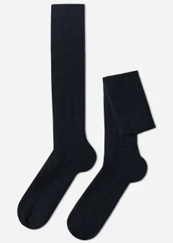 Chaussettes Longues Cotelees Avec Laine Et Cachemire Pour Homme