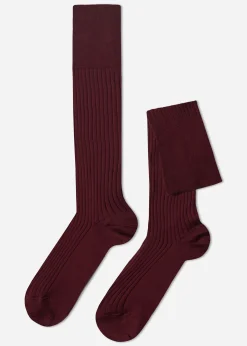 Chaussettes Longues Cotelees En Fil D'Ecosse Pour Homme