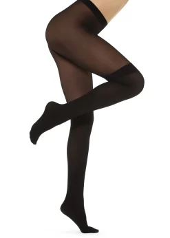 Collant Effet Chaussettes Hautes Cotelees