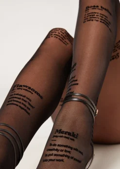 Collant Transparent 30 Deniers Inscription Floquee « Girl Power »