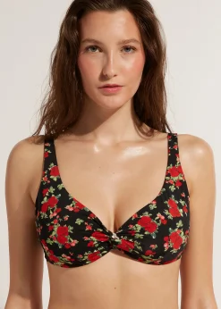 Haut De Maillot Balconnet A Motifs Roses Et Animalier Nizza